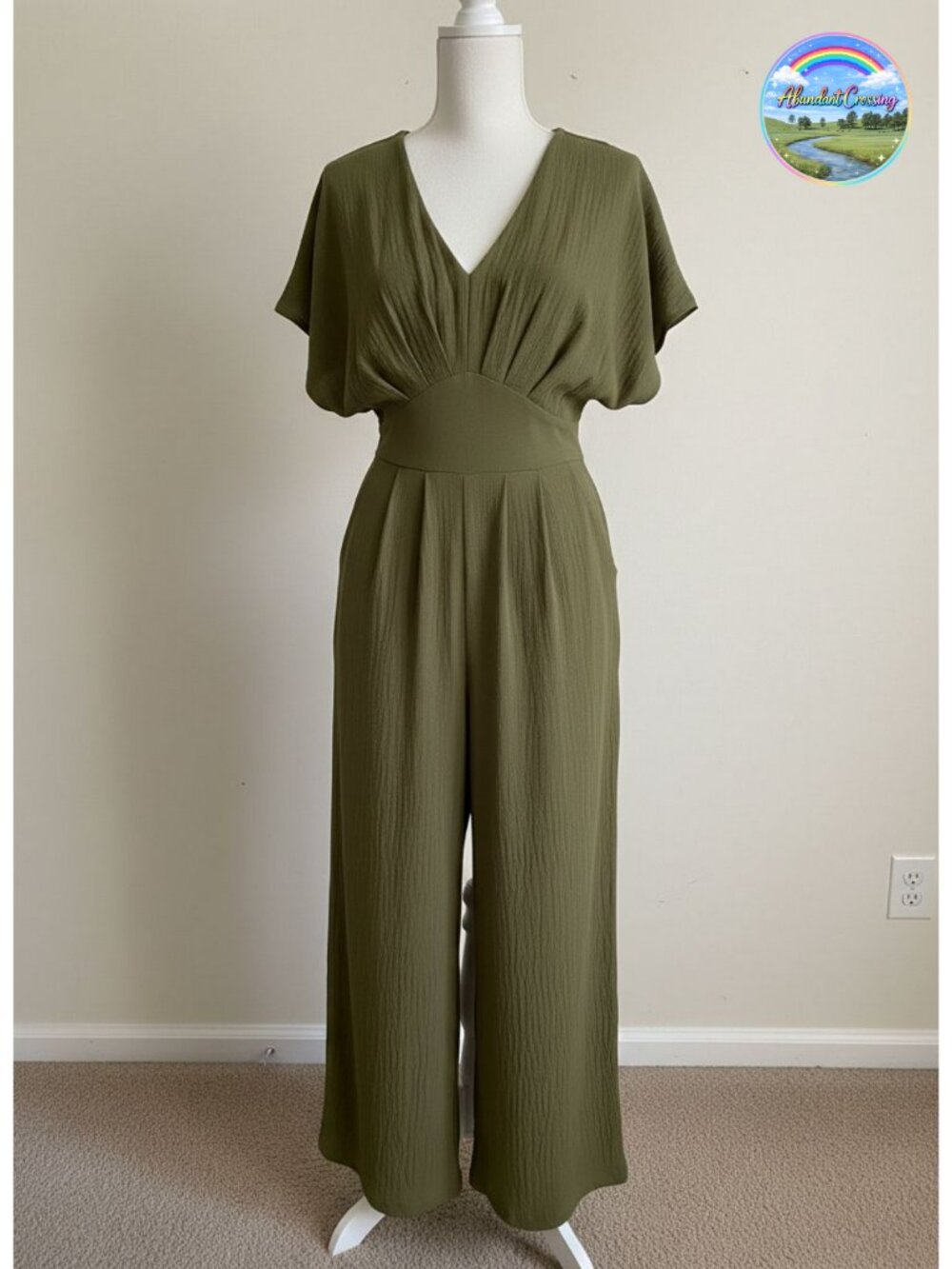Wide Leg One Piece Jumpsuit V-Neck Batwing Sleeve Casual Vacation